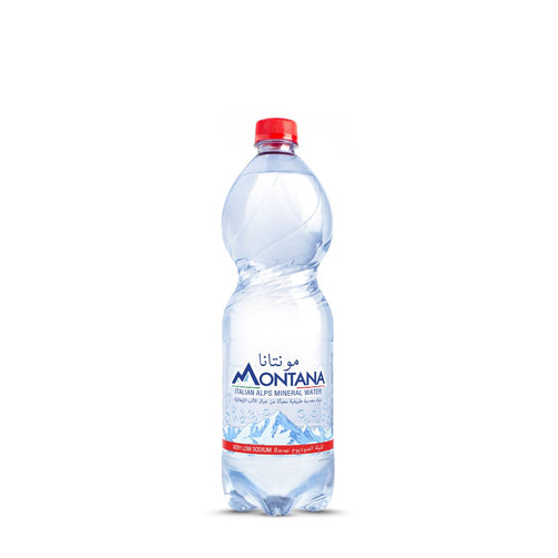 Montana water bottle with a red cap on a white background