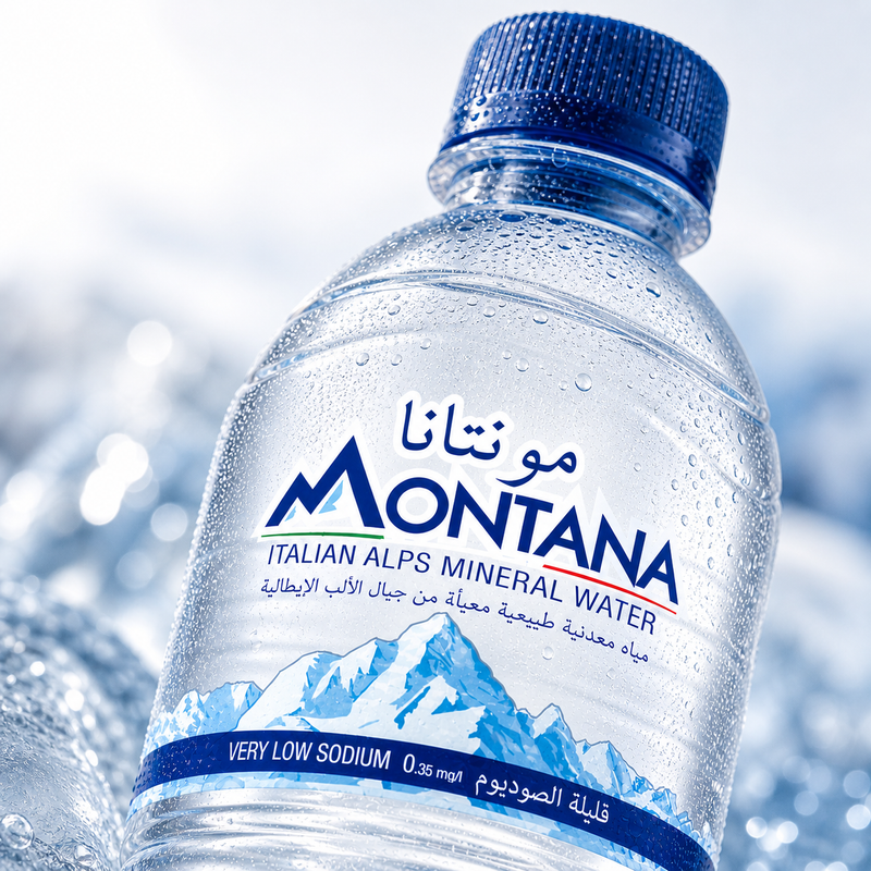 مياه معدنية من جبال الألب الإيطالية، توصّل باردة في جميع أنحاء المملكة العربية السعودية.
